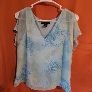 Medium, Apostrophe, Light Blue Floral Blouse, Size 8p
